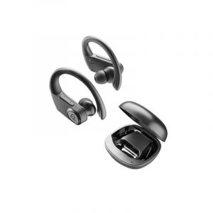 black wireless earphones