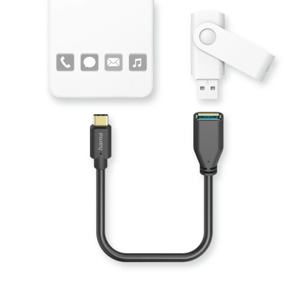 USB Adapter Cable, OTG, USB-C Plug - USB-A Socket, 15 cm, black - Image 2