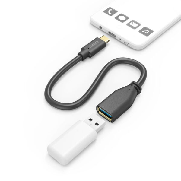 USB Adapter Cable, OTG, USB-C Plug - USB-A Socket, 15 cm, black - Image 3