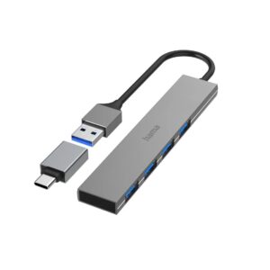 USB Hub, 4 Ports, USB 3.2 Gen 1, 5 Gbit / s, Ultra-Slim, incl. USB-C Adapter