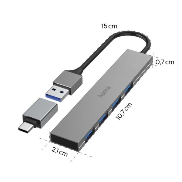 USB Hub, 4 Ports, USB 3.2 Gen 1, 5 Gbit / s, Ultra-Slim, incl. USB-C Adapter - Image 5
