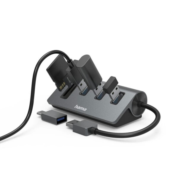 USB Hub / Card Reader, 5 Ports, 3x USB-A, SD, microSD, incl. USB-C Adapter - Image 3
