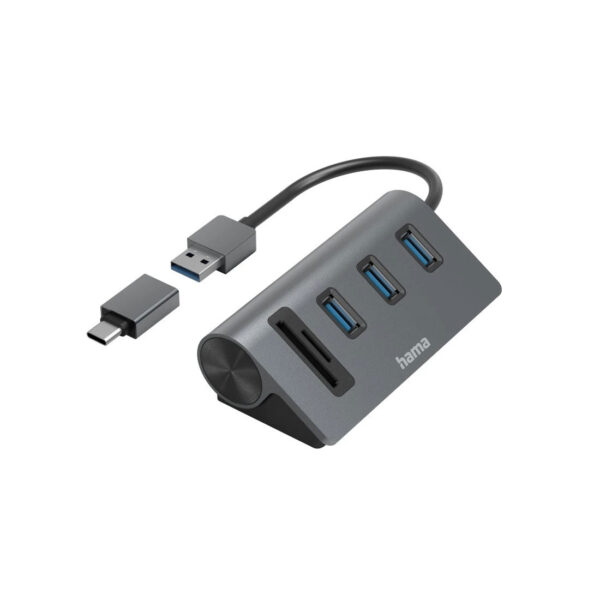 USB Hub / Card Reader, 5 Ports, 3x USB-A, SD, microSD, incl. USB-C Adapter
